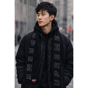 Supreme Polartec Fleece Scarf Black Logo 54” x 10” Streetwear